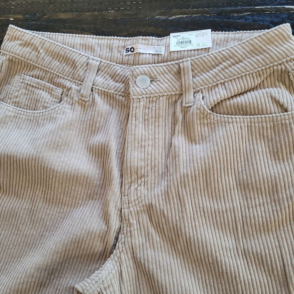 SO Goods For Life High-Rise Straight Leg Corduroy Pants Beige Women's Size 15/32